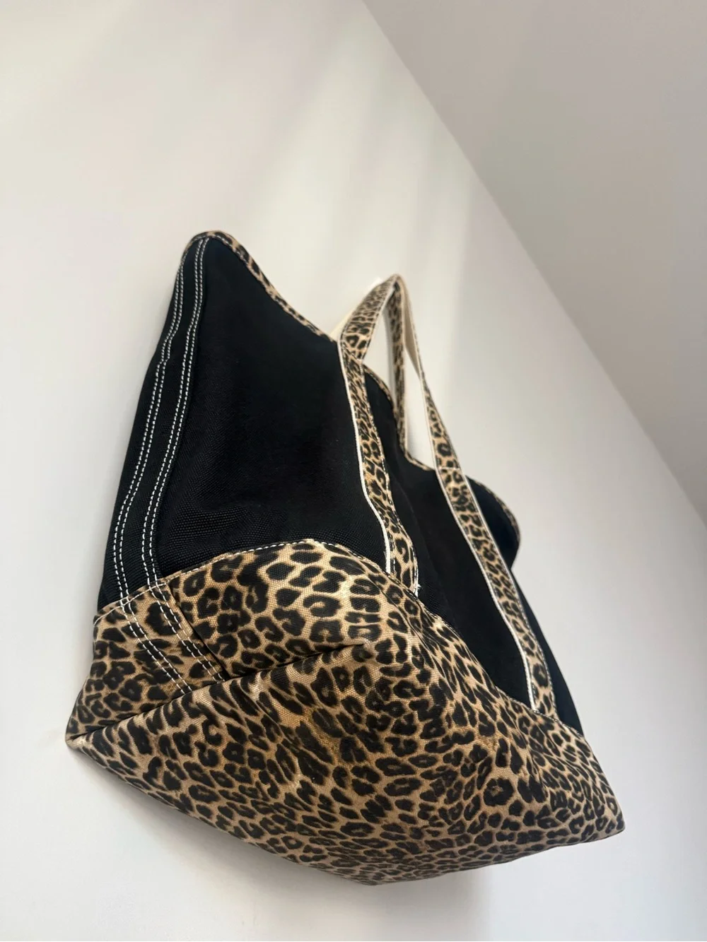 Lands' End X-Large Black Tote with Leopard Trim
